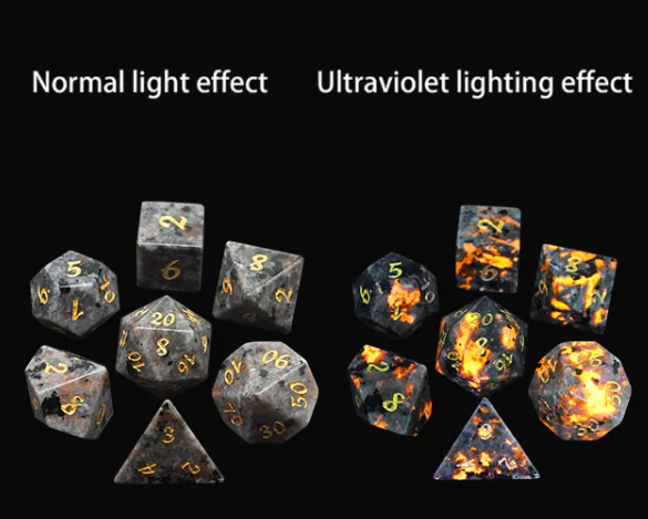 Mizuki's Hoard Flame Enchanted (Yooperlite) Gemstone Polyhedral Dice Set