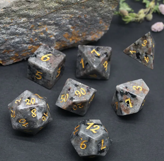 Mizuki's Hoard Flame Enchanted (Yooperlite) Gemstone Polyhedral Dice Set