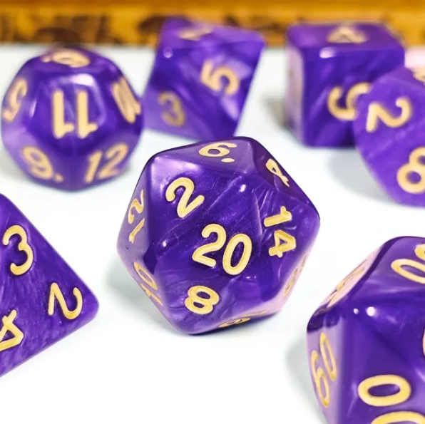 Mizuki's Hoard Purple Satin Acrylic Polyhedral Dice Set