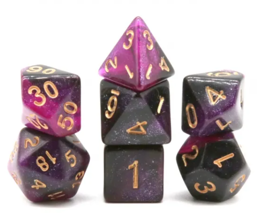 Mizuki's Hoard Purple Nebula Acrylic Polyhedral Dice Set