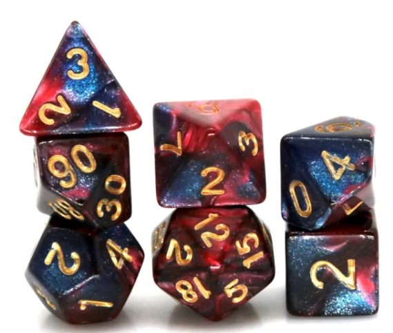 Mizuki's Hoard Red Cosmos Acrylic Polyhedral Dice Set