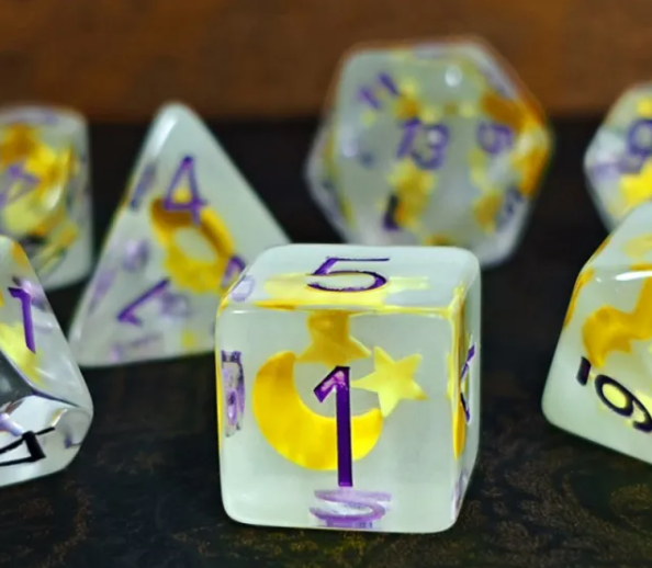 Mizuki's Hoard Moonlight Resin Polyhedral Dice Set