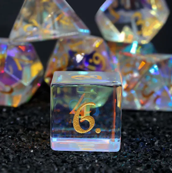 Mizuki's Hoard Rainbow Fantasy Glass Polyhedral Dice Set