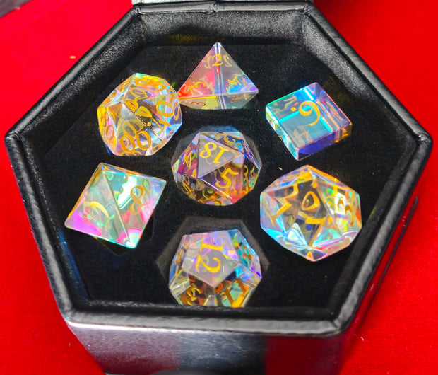 Mizuki's Hoard Rainbow Fantasy Glass Polyhedral Dice Set