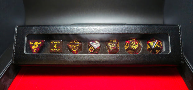 Mizuki's Hoard Fire Dragon Garnet Glass Polyhedral Dice Set